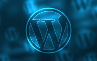 WordPress badge on blue background