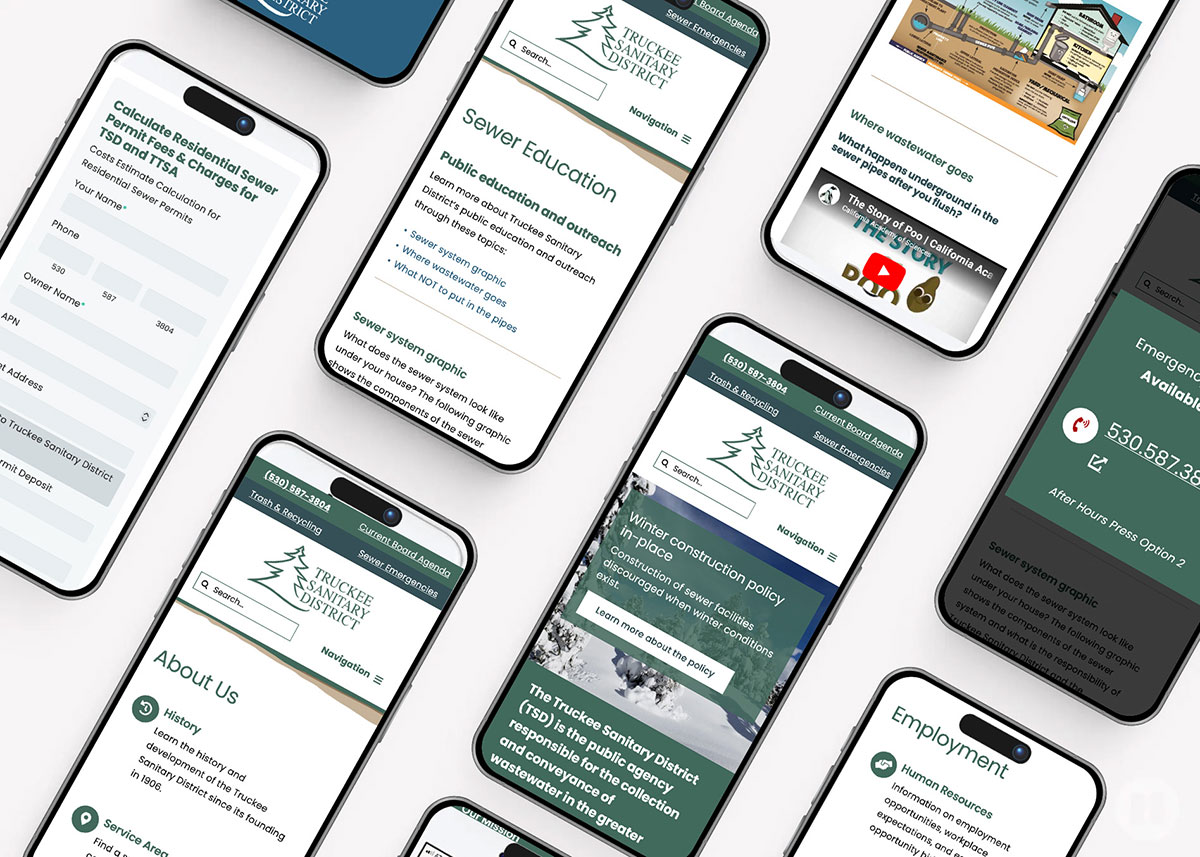 Phone screens showing the Truckee Sanitary District website